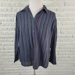Big Man Sasson Mens Shirt 2XL Button Up Long Sleeve Gray Purple Stripe STR86E